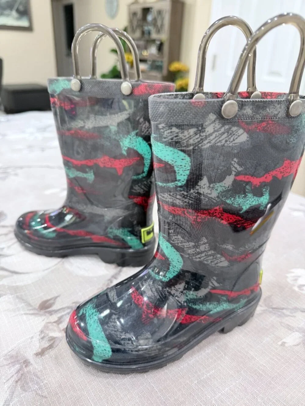 Western Chief Light Up Rain Boots Little Kids Toddler Size 8 Black Splash Print